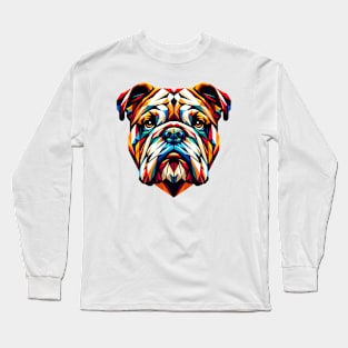 Vibrant Geometric Bulldog: Polygon Artwork Long Sleeve T-Shirt